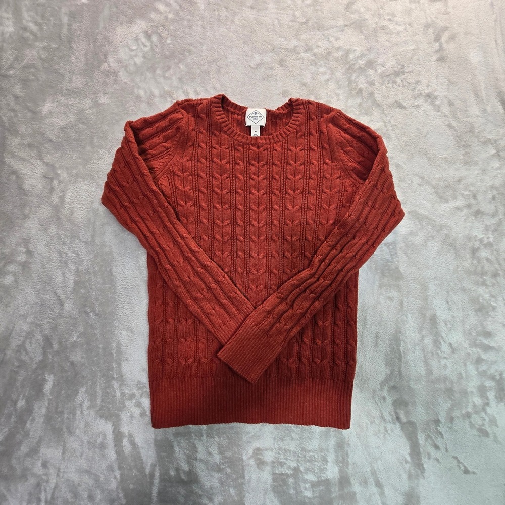 St. Johns Bay Womens Rust Orange Cable Knit Cotton Blend Crewneck Sweater Medium